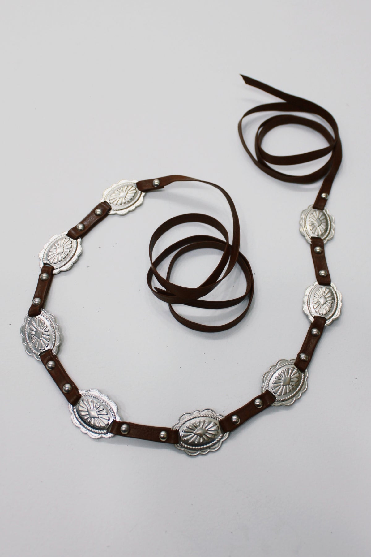 Yacamim #676 Brown Faux Leather Tie Belt with Thin Strap and Metal Hardware