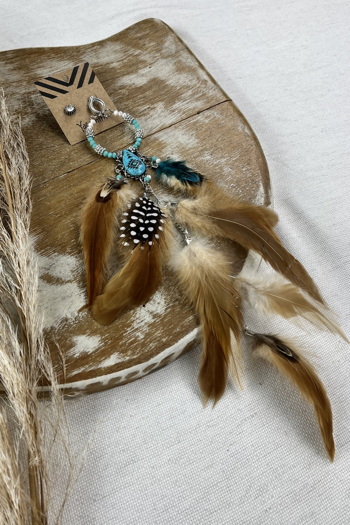 Yacamim Brown Feather Hoop Earring #97