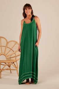 Yacamim Forest Green Strappy Ruffle Long Dress