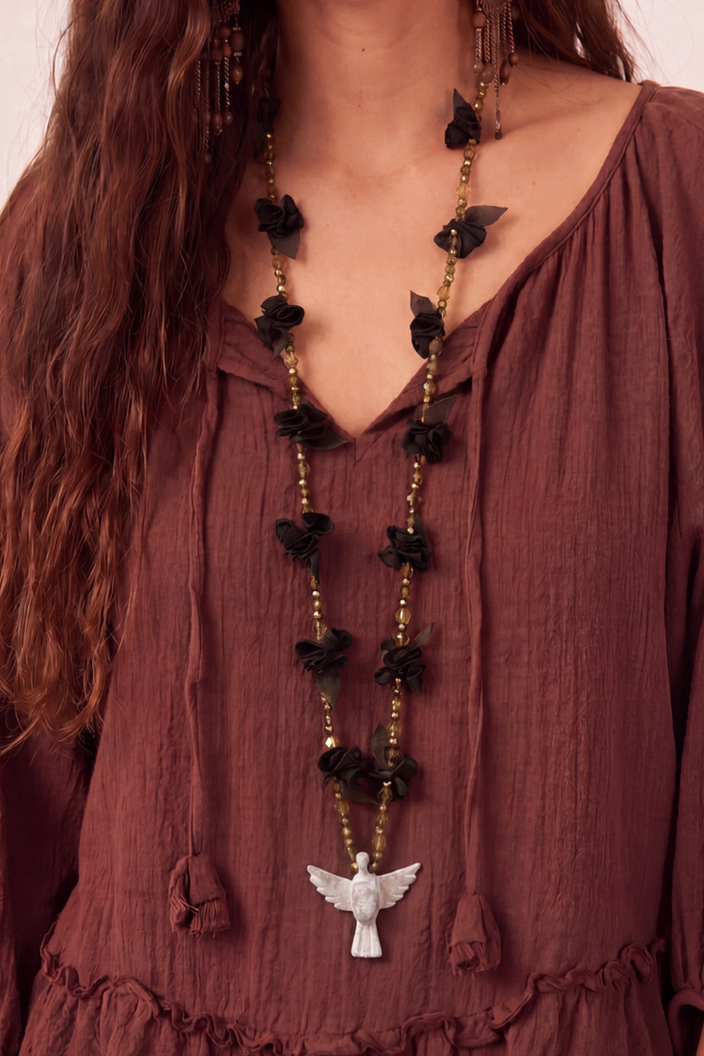 Holy Spirit Dark Moss Green Flowers Yacamim Necklace