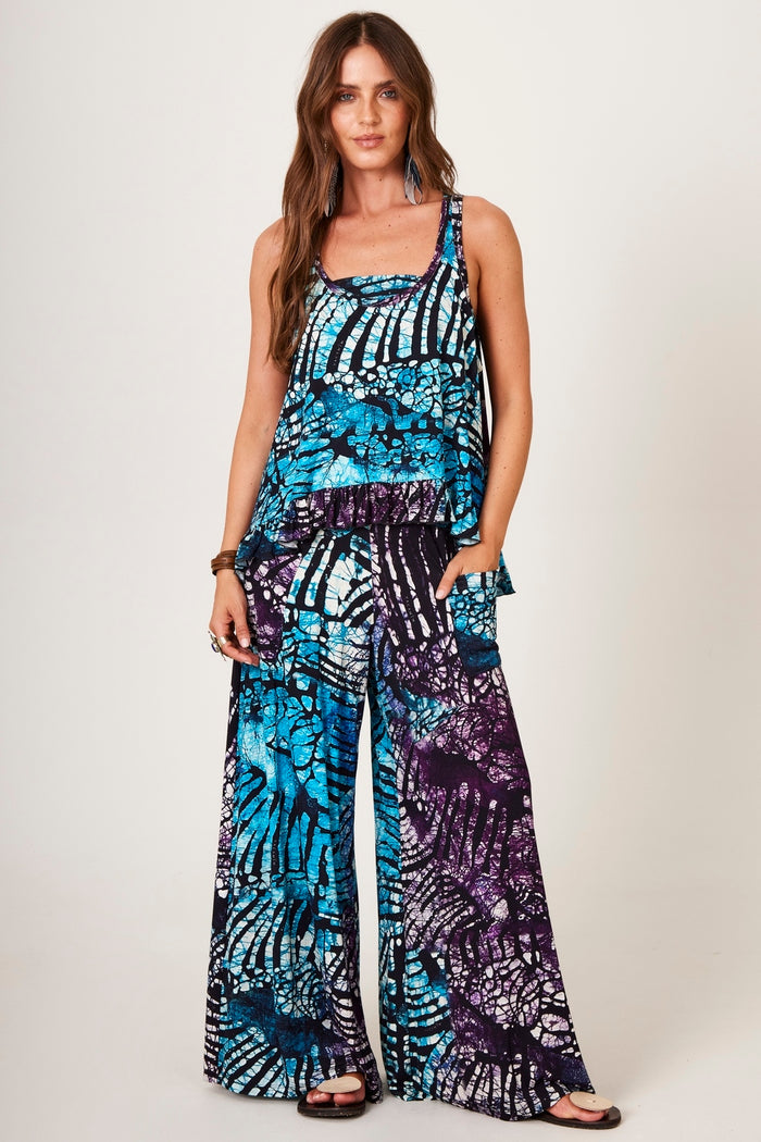 Yacamim A37 Blue Palazzo Pants with Digital Batik Print