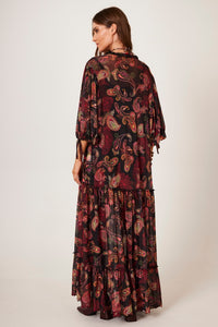 Yacamim E6 Black Tulle Long Dress with Cashmere Print