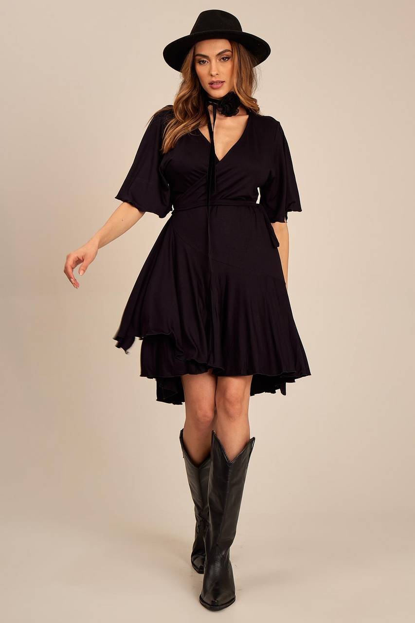 Yacamim Black Wrap Mini Dress
