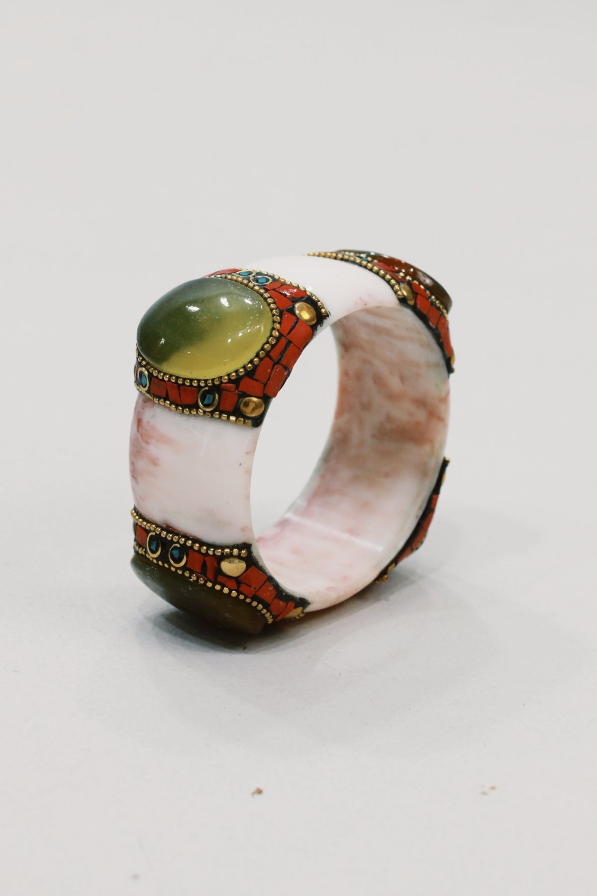 Wide Ceramic Bracelet with Yacamim Stones #579
