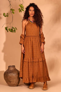 Yacamim Brown Laise Halter Neck Long Dress<br />
<p>
</p>