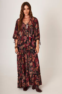 Yacamim E6 Black Tulle Long Dress with Cashmere Print