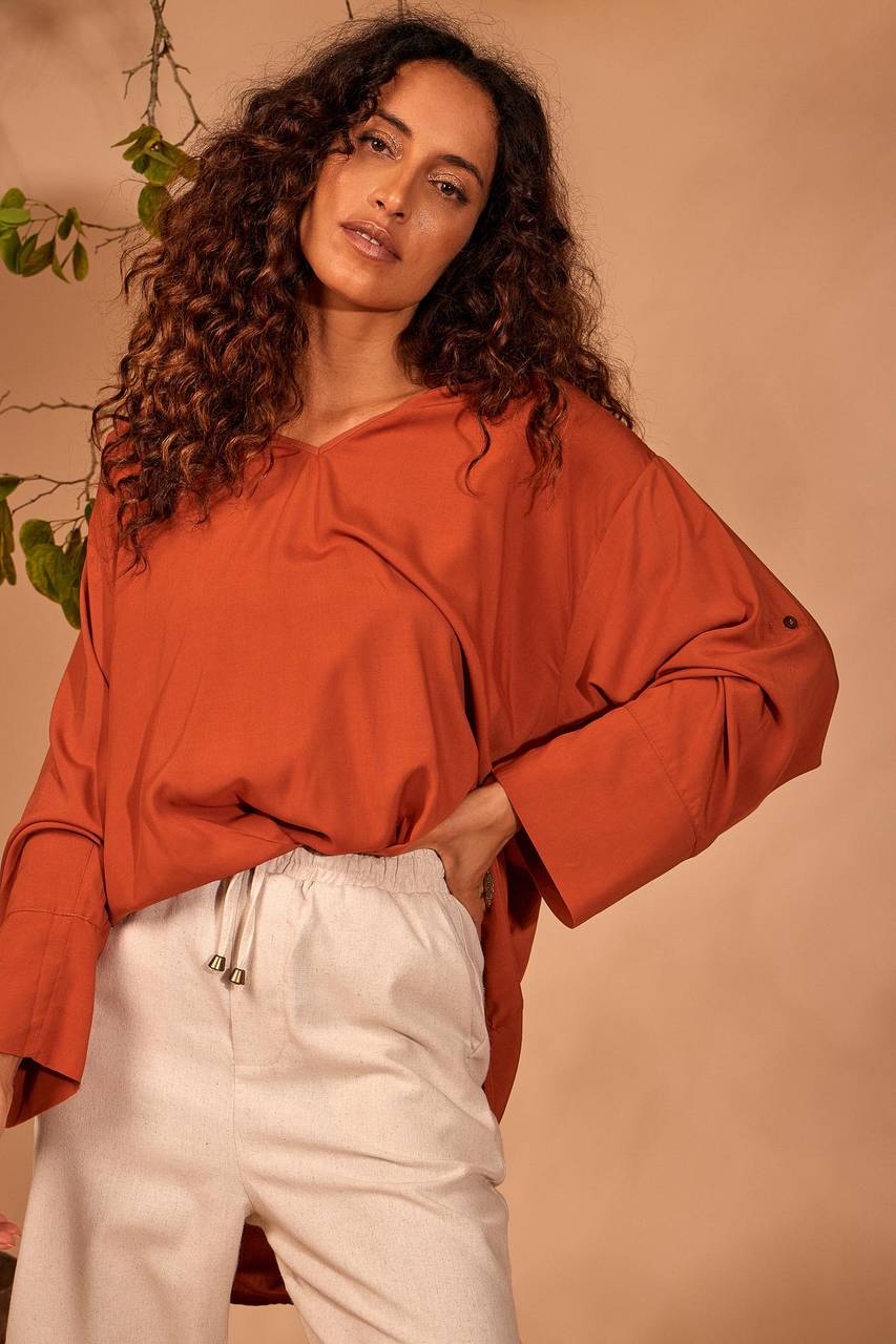 Yacamim Beige Pants with Pockets and Shirred Cuffs