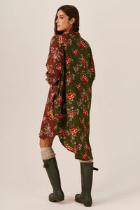 Yacamim Burgundy And Green Patchwork Wide Shirt M7