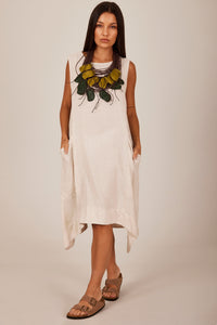 Yacamim D1 Plain Beige Linen Short Tank Dress