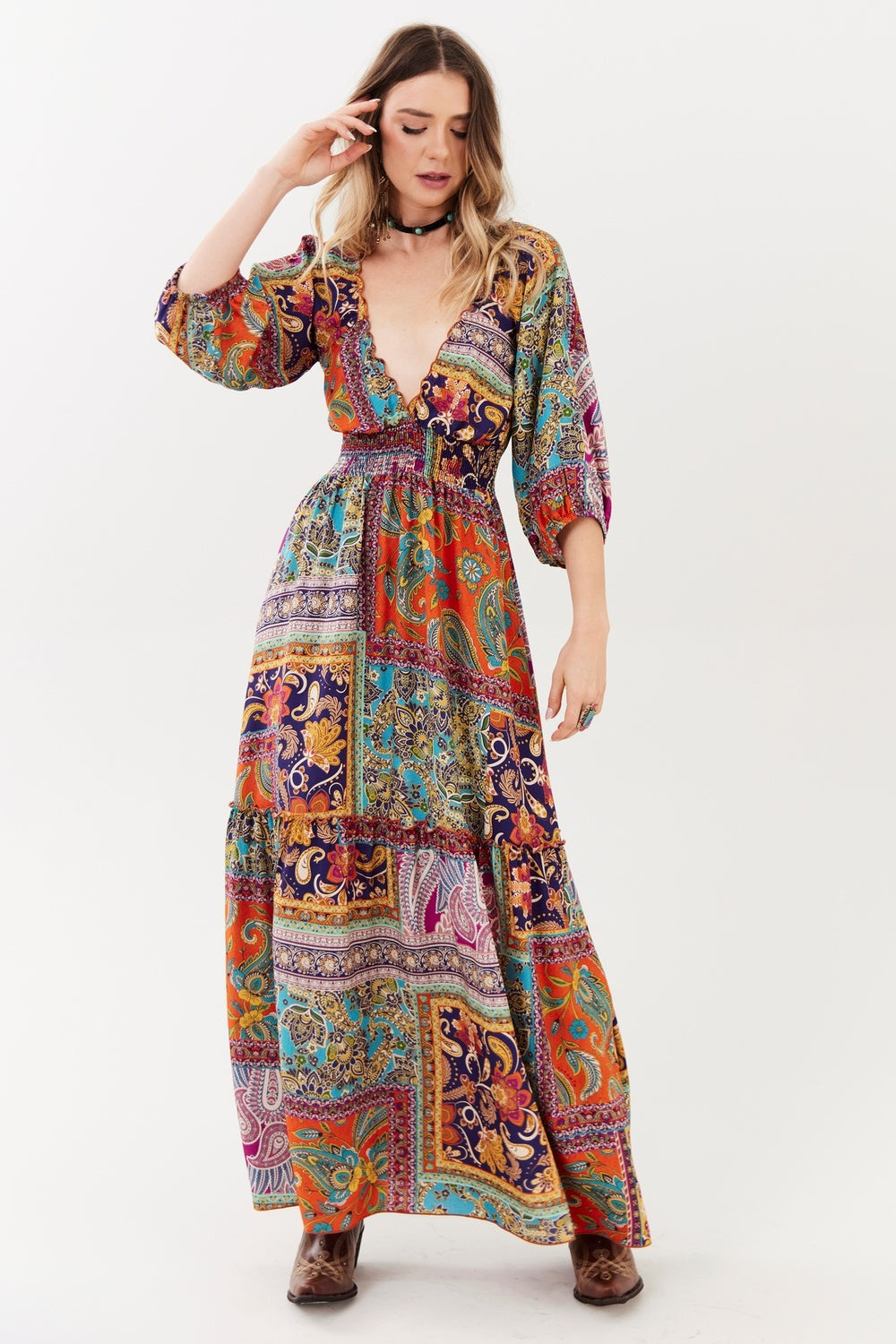 Long Paisley Print Yacamim Dress D17