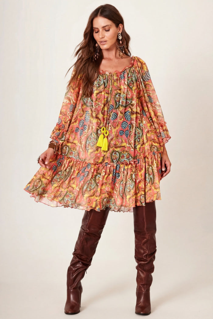 Yacamim E18 Paisley Print Tulle Dress