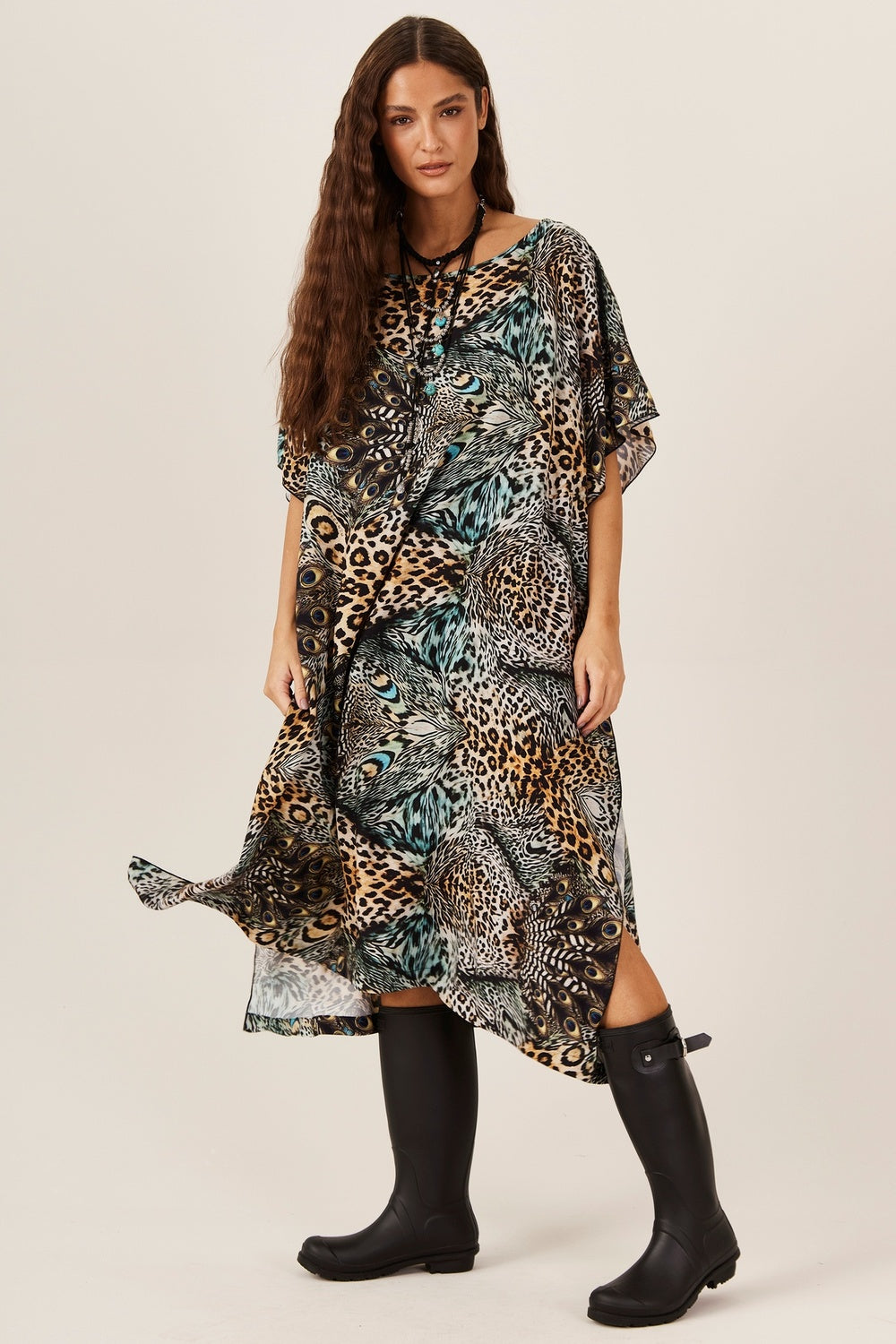 Kaftan Loose Peacock Animal Print Yacamim I8
