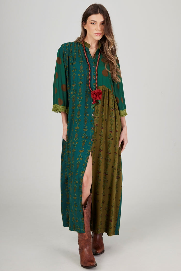 Yacamim N5 Green Patchwork Long Shirt
