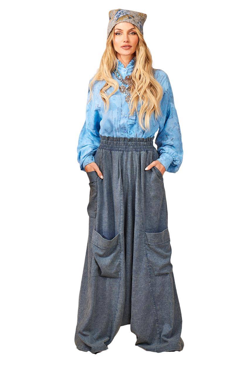 Yacamim H5 High-Waisted Blue Mélange Harem Pants
