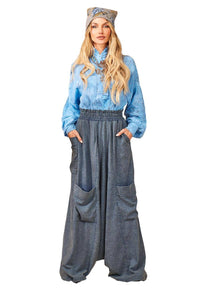 Yacamim H5 High-Waisted Blue Mélange Harem Pants