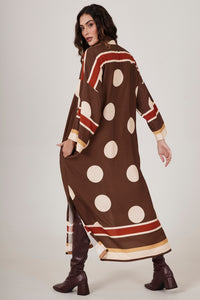 Yacamim N3 Brown Polka Dot Midi Loose Chemise