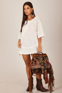 White Yacamim B19 Wide 3/4 Sleeve Blouse