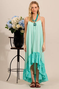 Yacamim C29 Mint Green Broderie Ruffled Mullet Dress with Straps