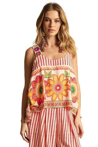 Yacamim Striped Red Crochet Strap Tank Top A34