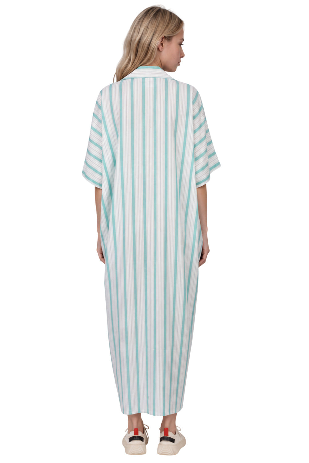 Chemise Longa Ampla Off White E Verde Listrado Yacamim L7