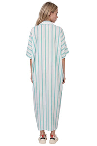 Chemise Longa Ampla Off White E Verde Listrado Yacamim L7