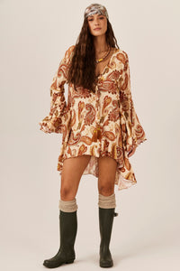 Yacamim N7 Beige Paisley Print Lurex Mullet Shirt