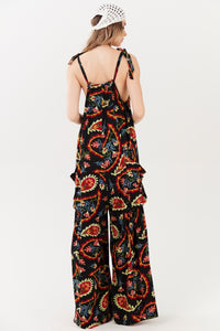 Yacamim Black Paisley Print Long Jumpsuit O1