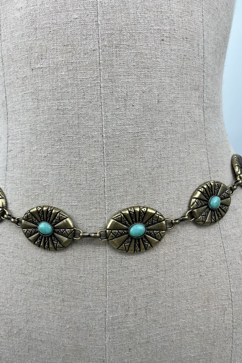 Old Gold Chain Belt with Green Stones Yacamim #214