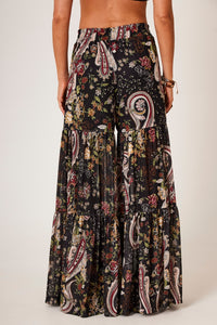 Black Tulle Palazzo Pants with Cashmere Print Yacamim A15