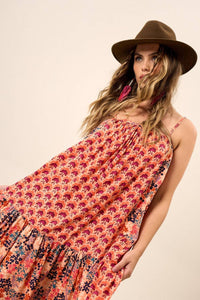 Yacamim E2 Short Salmon Patchwork Dress with Adjustable Straps