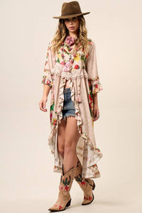 Yacamim D3 Beige Printed Dress with Front Slit
