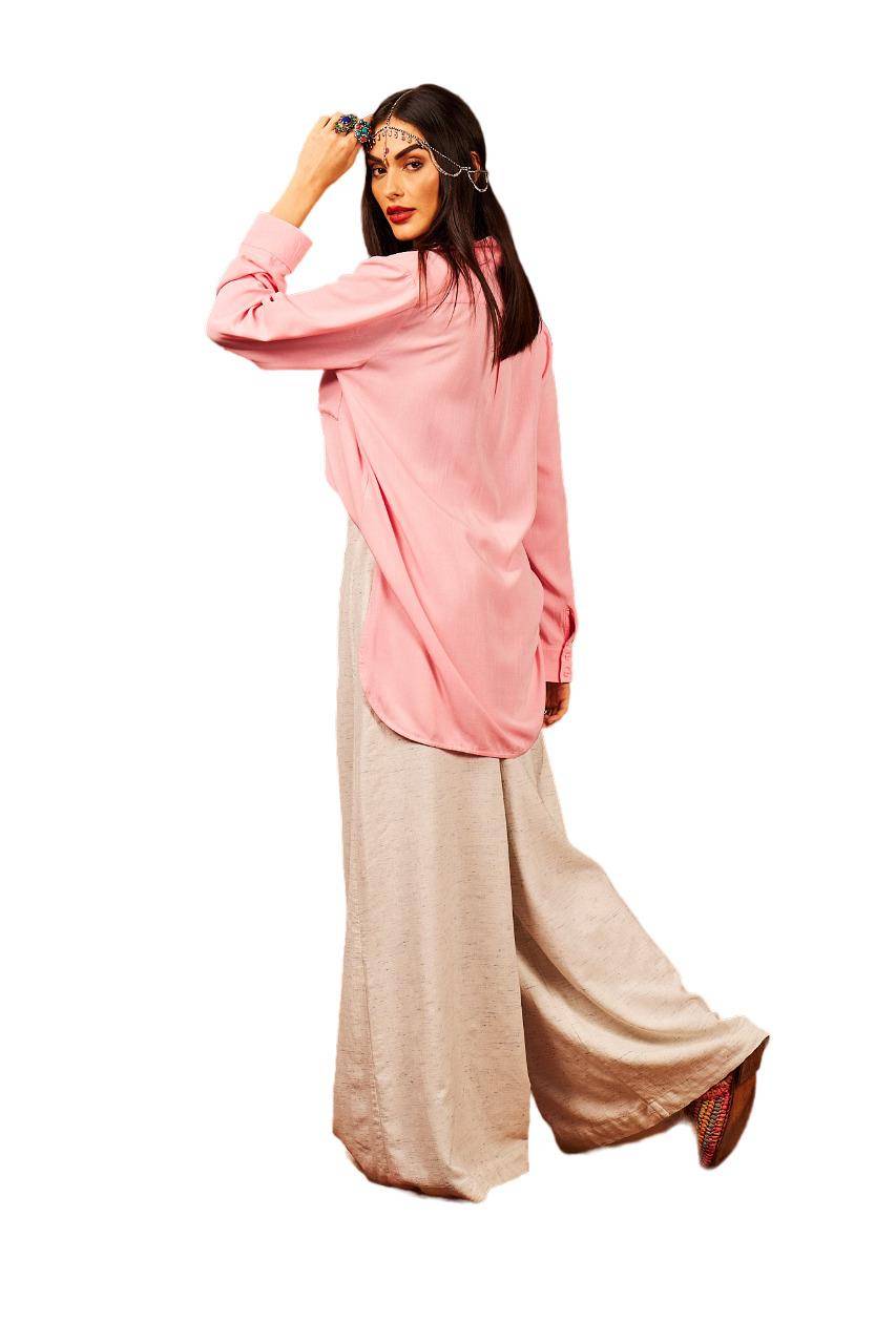 Yacamim Light Pink Short Wide Chemise with Long Sleeves
