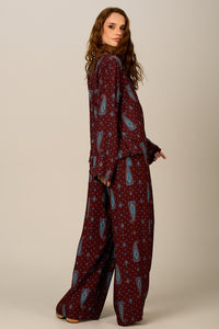 Yacamim Brown Paisley Print Palazzo Pants A21