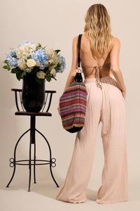Yacamim High-Waisted Beige Palazzo Pants H3