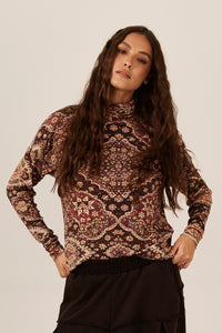 Red Yacamim B15 Ribbed Tunic with High Neck