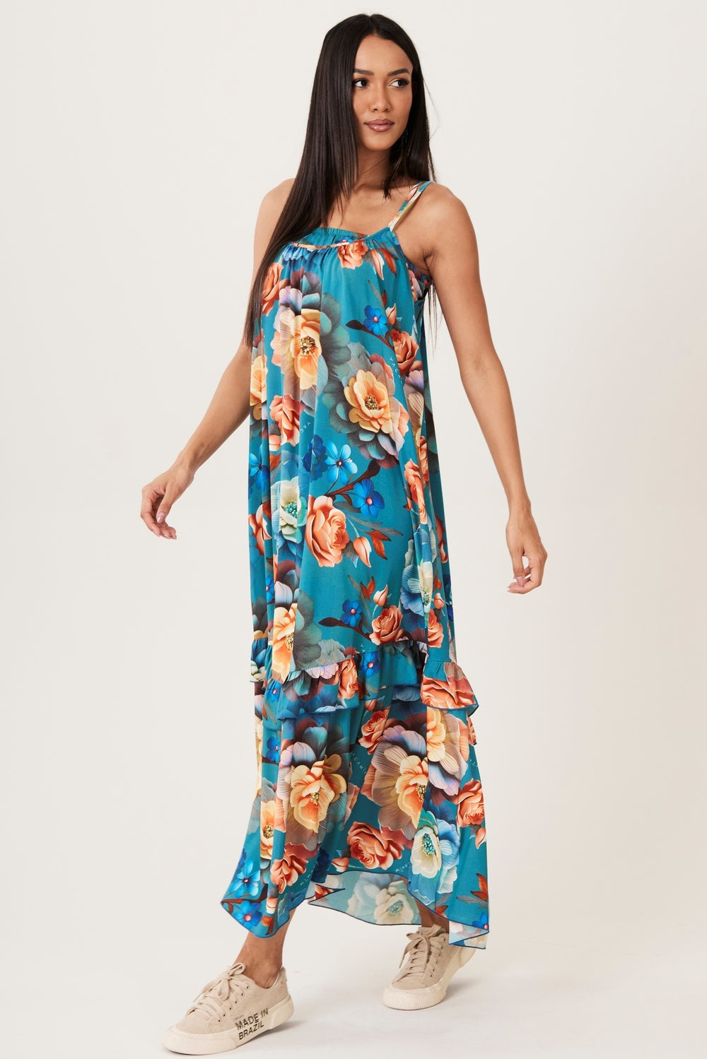 Long Dress with Turquoise Printed Top Yacamim D29