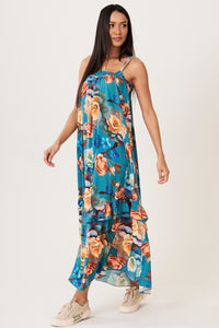 Long Dress with Turquoise Printed Top Yacamim D29