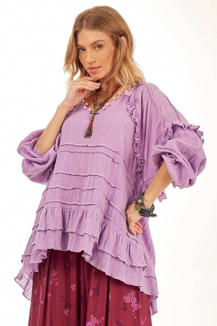Yacamim Lilac B13 Wide Tunic with Long Puffy Sleeves