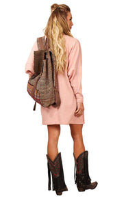 Yacamim Light Pink Basic V-Neck Tunic Top