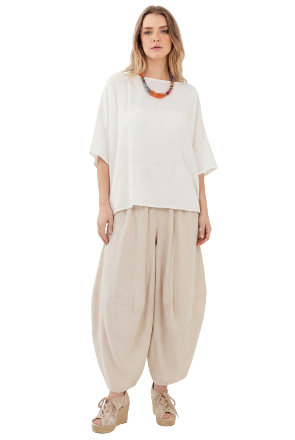 Yacamim H8 Beige Sarouel Trousers with Cut-Outs