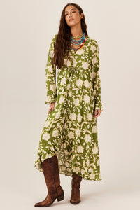 Yacamim C9 Printed Green Midi Dress