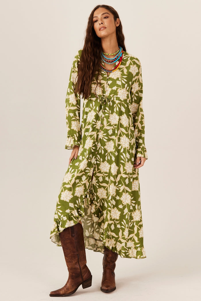 Vestido Midi Verde Estampado Yacamim C9