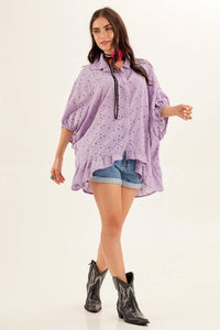 Yacamim B13 Lilac Broderie Tunic with 3/4 Sleeves