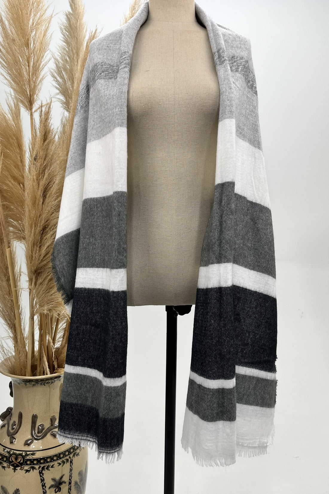 Yacamim #258 Striped Gray Wool Blanket Scarf