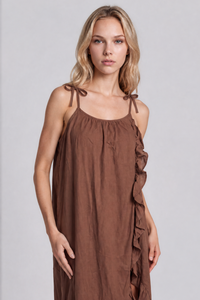 Vestido Mullet Com Babados Marrom Yacamim C20