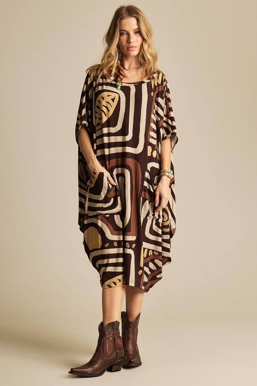 Brown Printed Yacamim Sweatshirt with Front Pocket B16