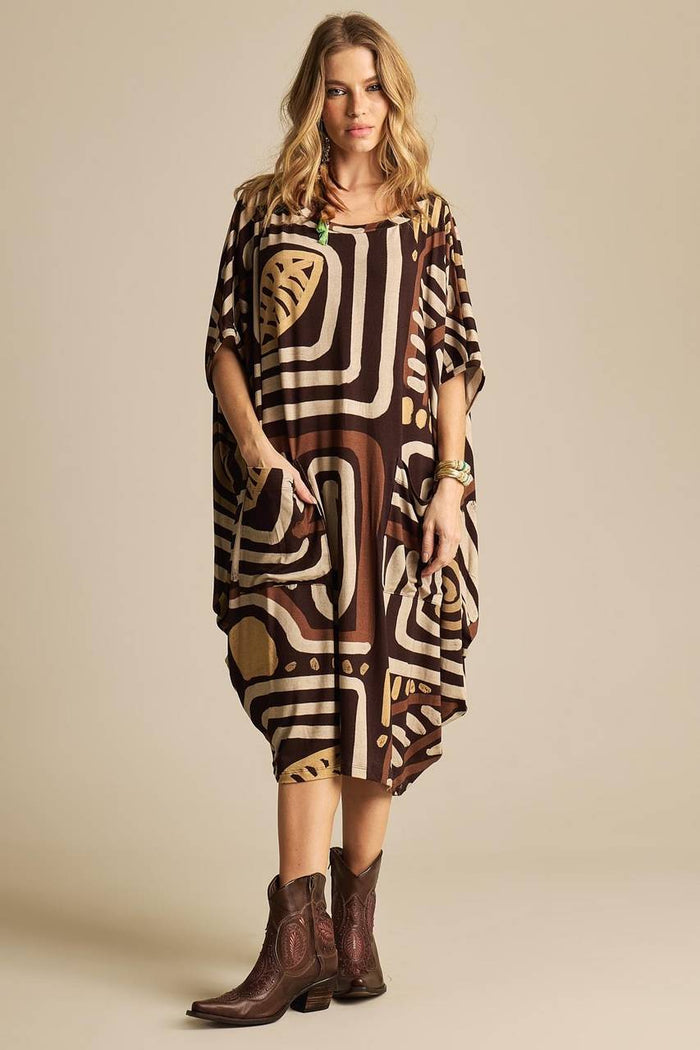 Brown Printed Yacamim Sweatshirt with Front Pocket B16