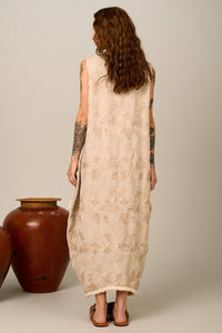 Yacamim Women's D23 Beige Nature Sleeveless Midi Dress