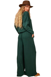 Dark Green Yacamim Sweatshirt Palazzo Pants with Pockets