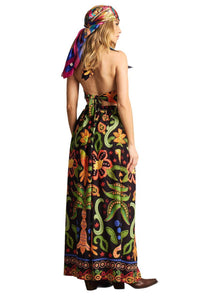 Long Skirt with Elastic Waist Black Printed Yacamim A25